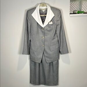 Emily… Vintage 80’s Gray and White Plaid Gingham Suit Jacket + Skirt